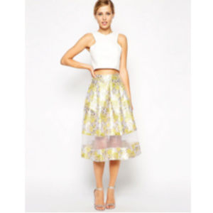 ASOS jacquard pleated skirt with sheer panel